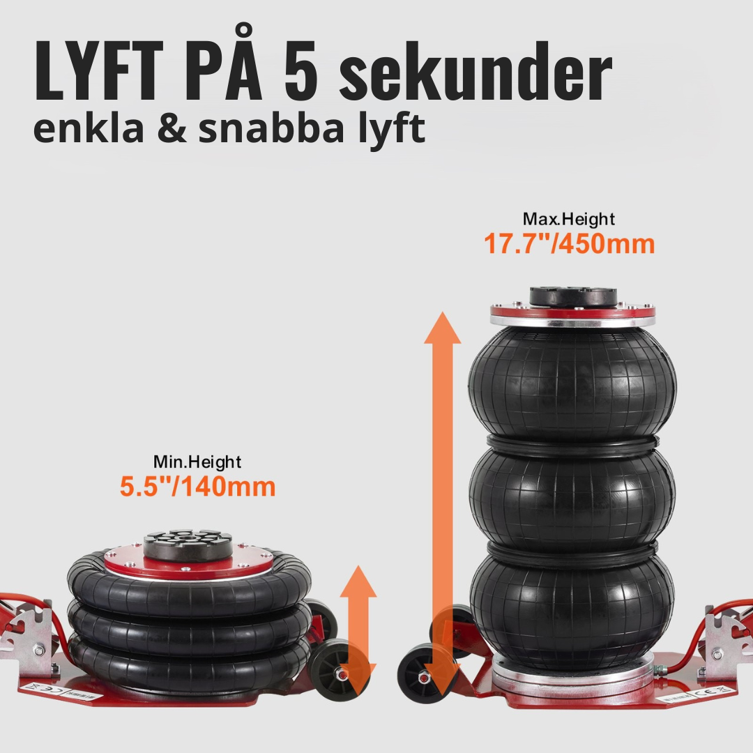 Luftkuddedomkraft 3 Ton fast handtag