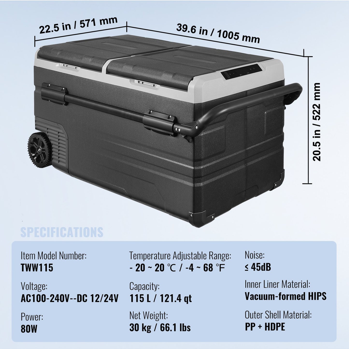 MEGA 115 Liter Kyl/Frys 2 Fack / 2 Temperaturer - Bluetooth App styrning