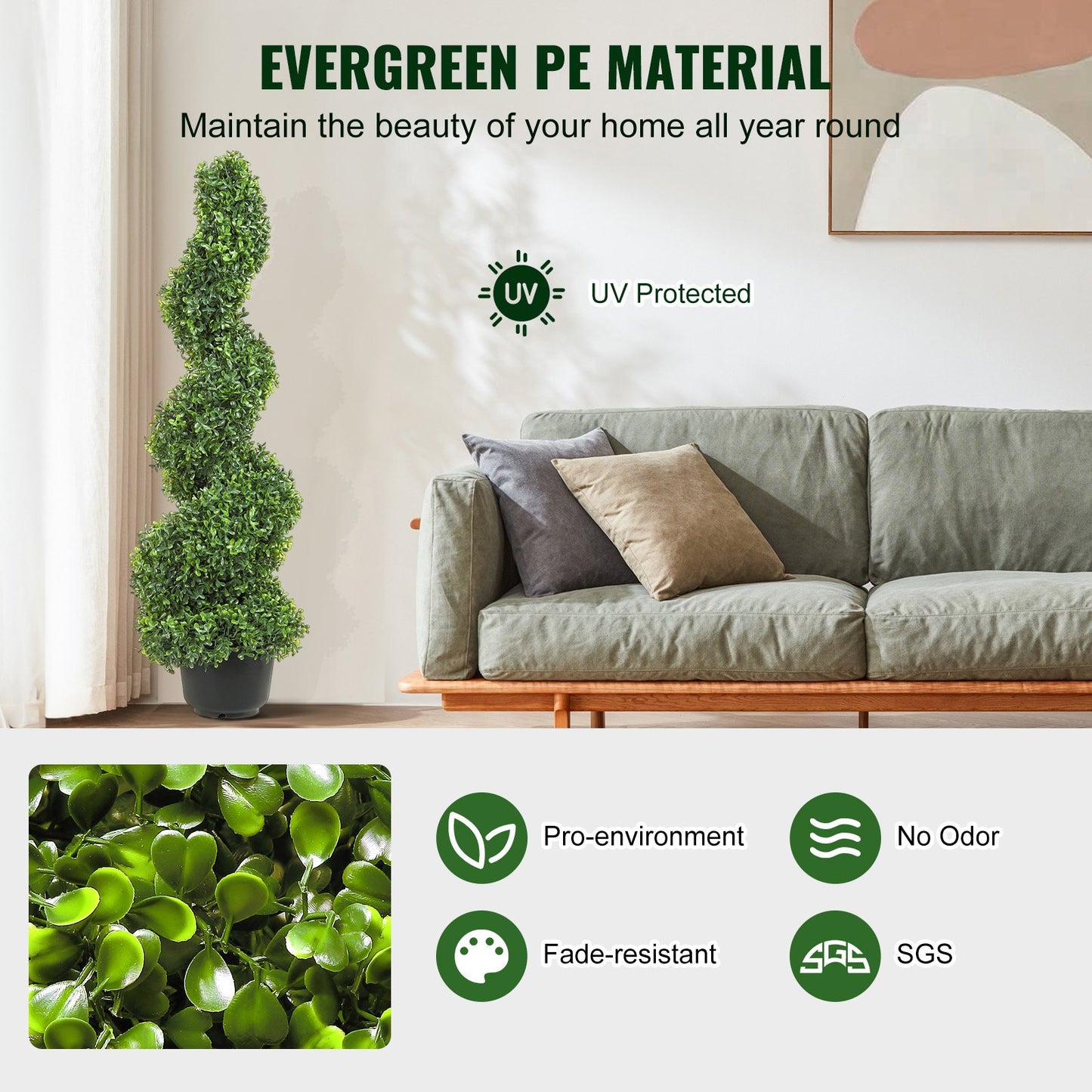 Konstgjord växt Buxbomsträd spiralformad - 122 cm - 2-pack