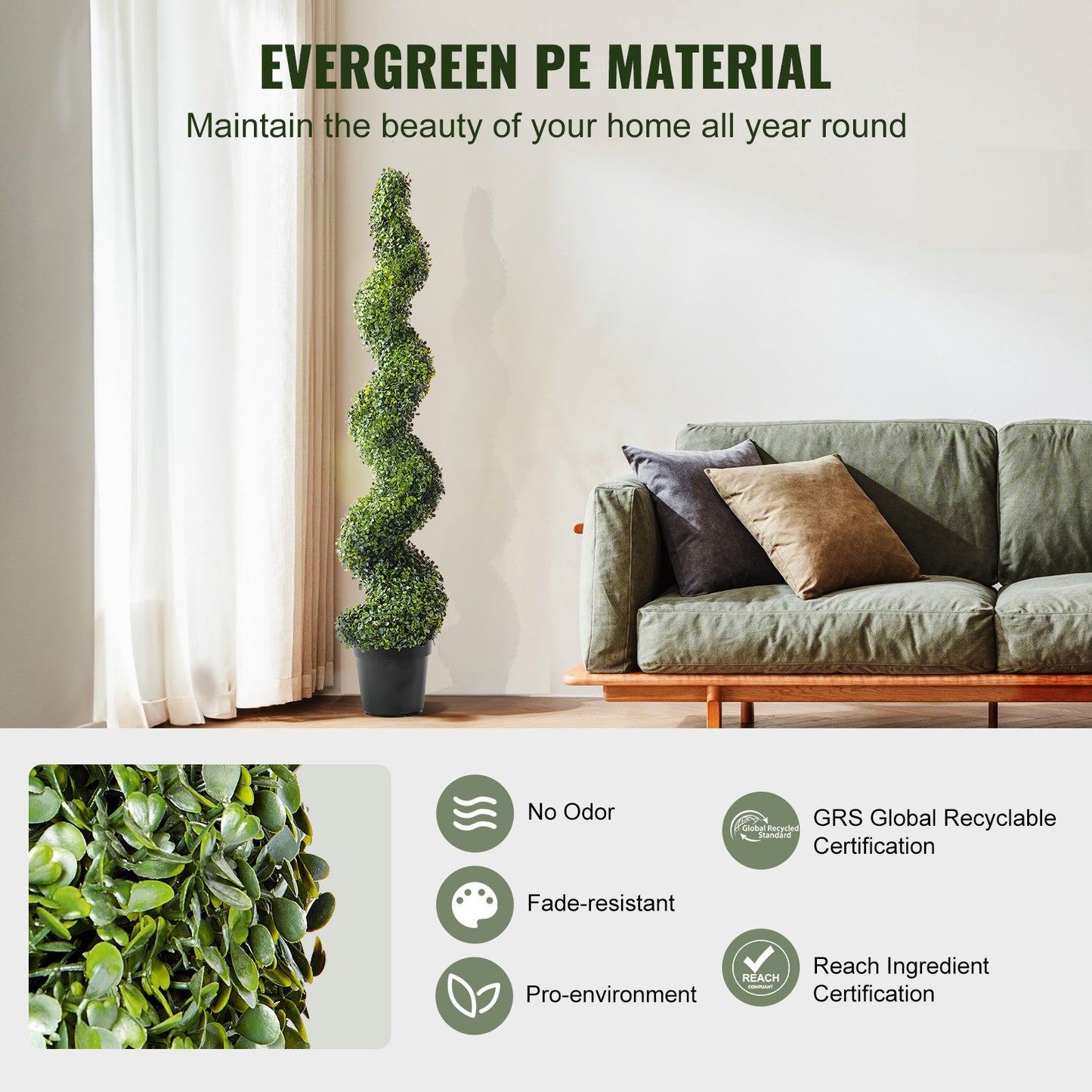Konstgjord växt Buxbomsträd spiralformad - 152 cm - 2-pack