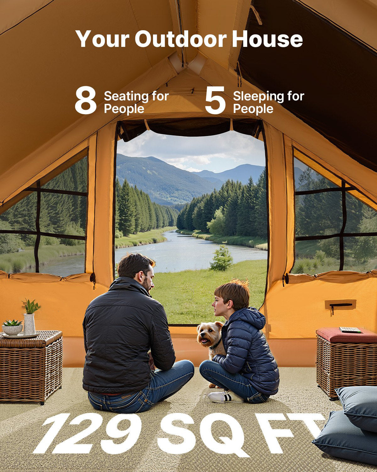 Oppblåsbart campingtelt for 5-8 personer