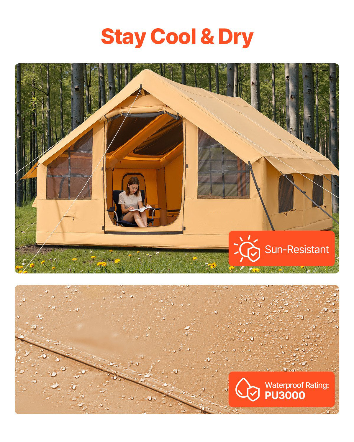 Oppblåsbart campingtelt for 5-8 personer