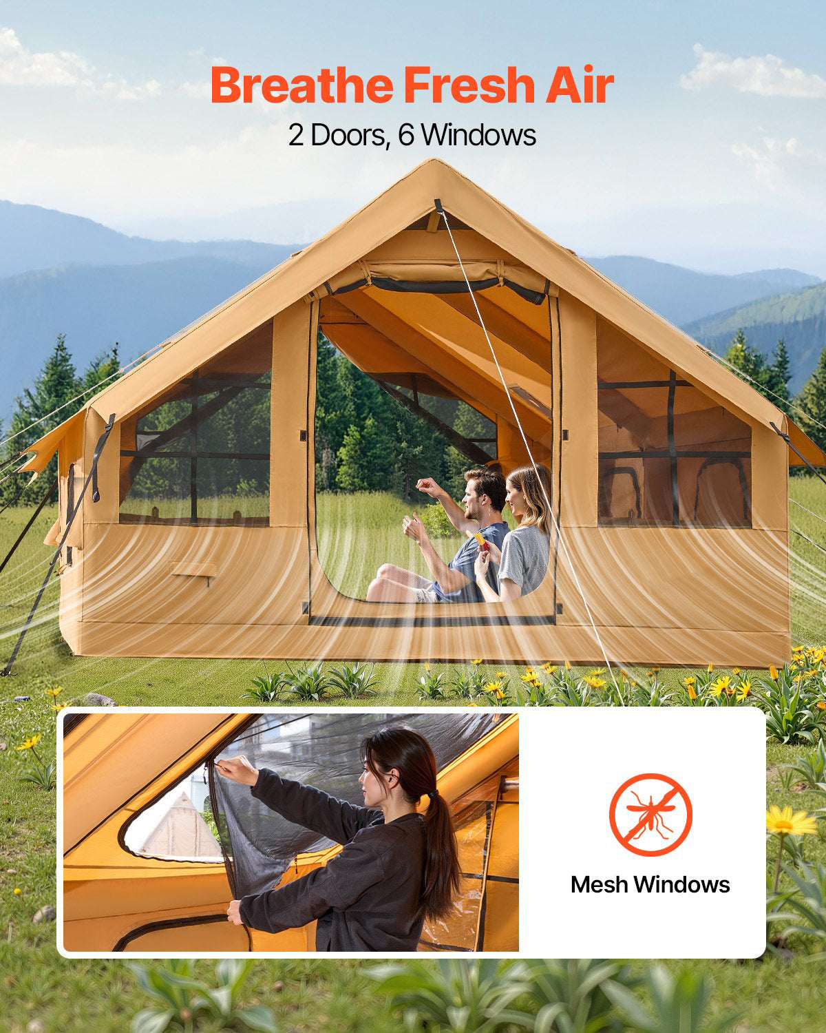 Oppblåsbart campingtelt for 5-8 personer
