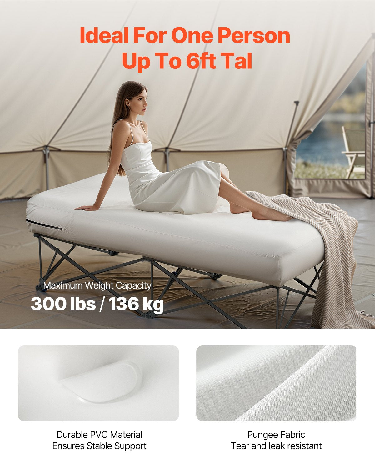 Uppblåsbar campingsäng för 1 person