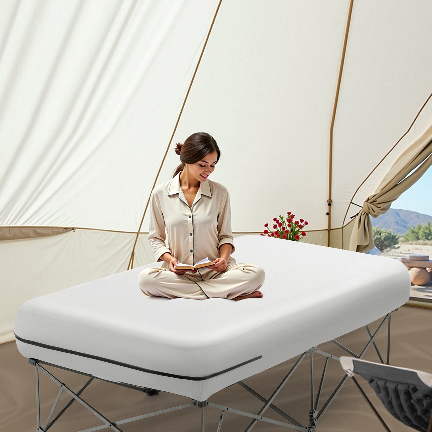 Uppblåsbar campingsäng för 1 person