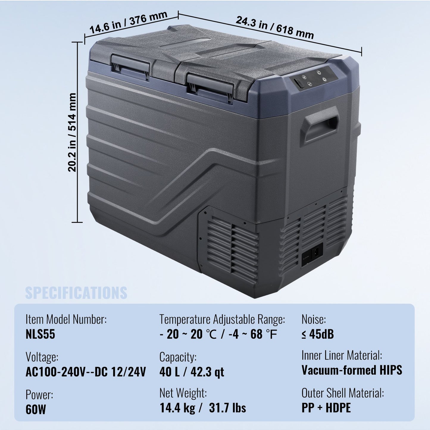 40 liters kjøleskap/fryser 2 rom / 2 temperaturer