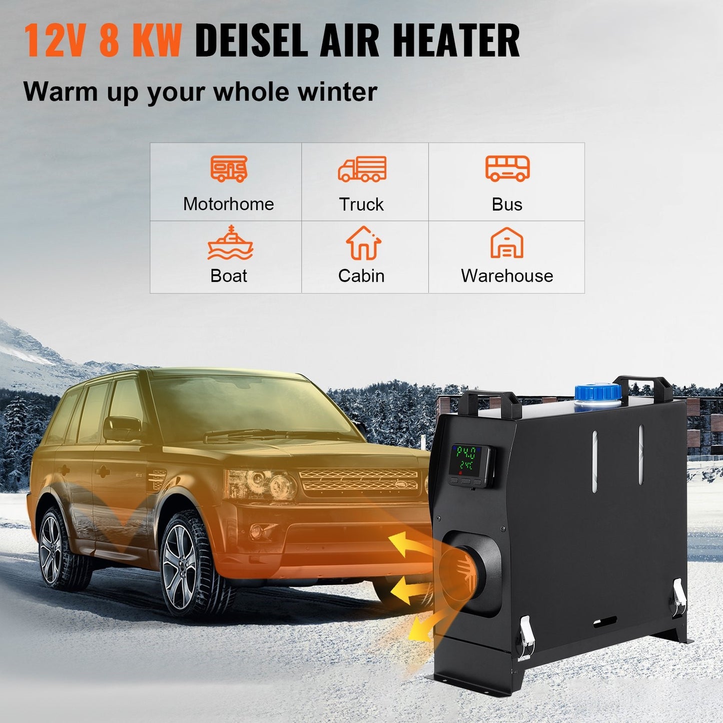 Diesel-ilmalämmitin 8 kW, 12 V - PAKETTI