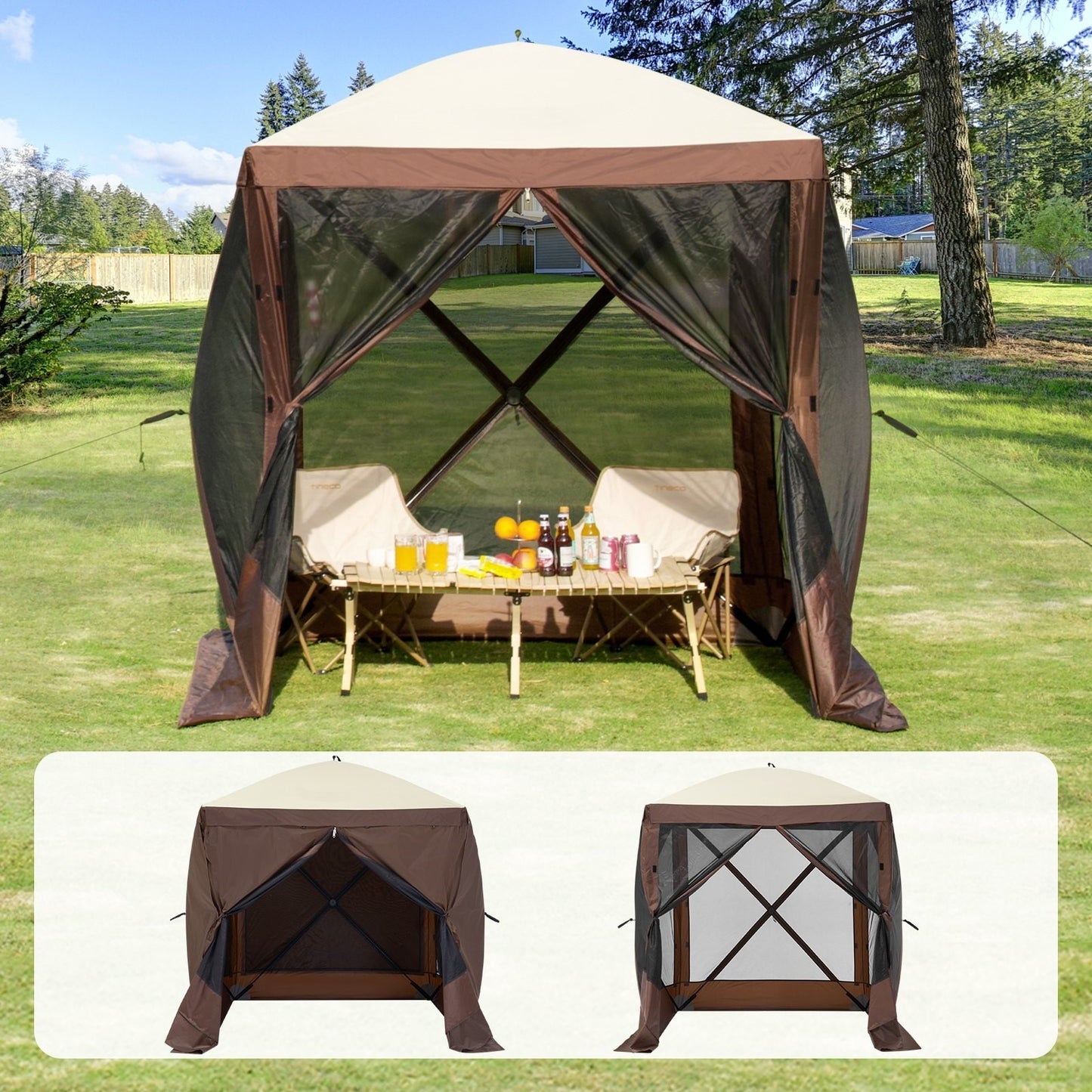 Pop-up-leirintäpaviljonki hyttysverkolla 2x2m