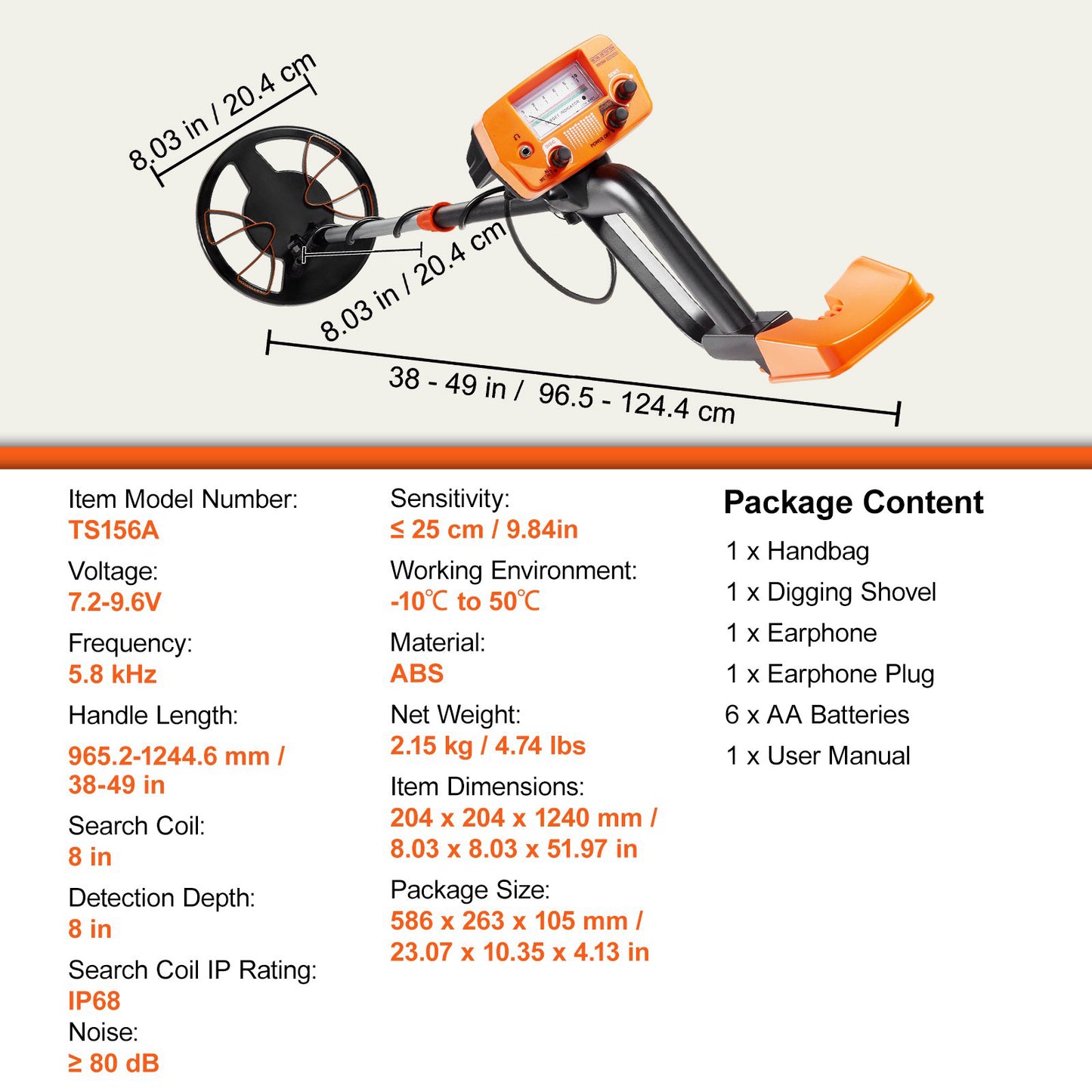 Metalldetektor 20,4 cm detektionsdjup