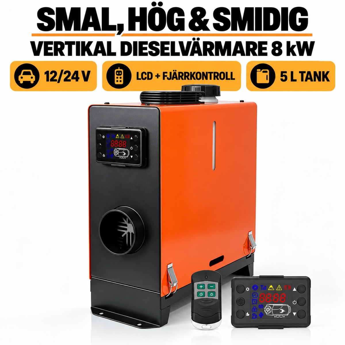 Dieselvärmare 8 kW 12/24 V – allt-i-ett HÖG