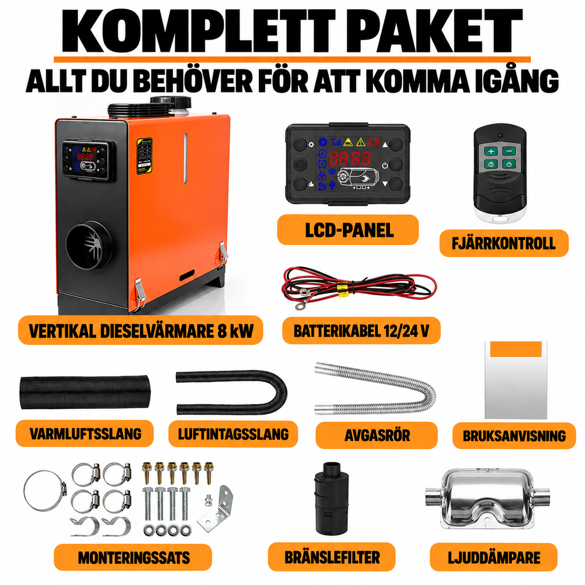 Dieselvärmare 8 kW 12/24 V – allt-i-ett HÖG