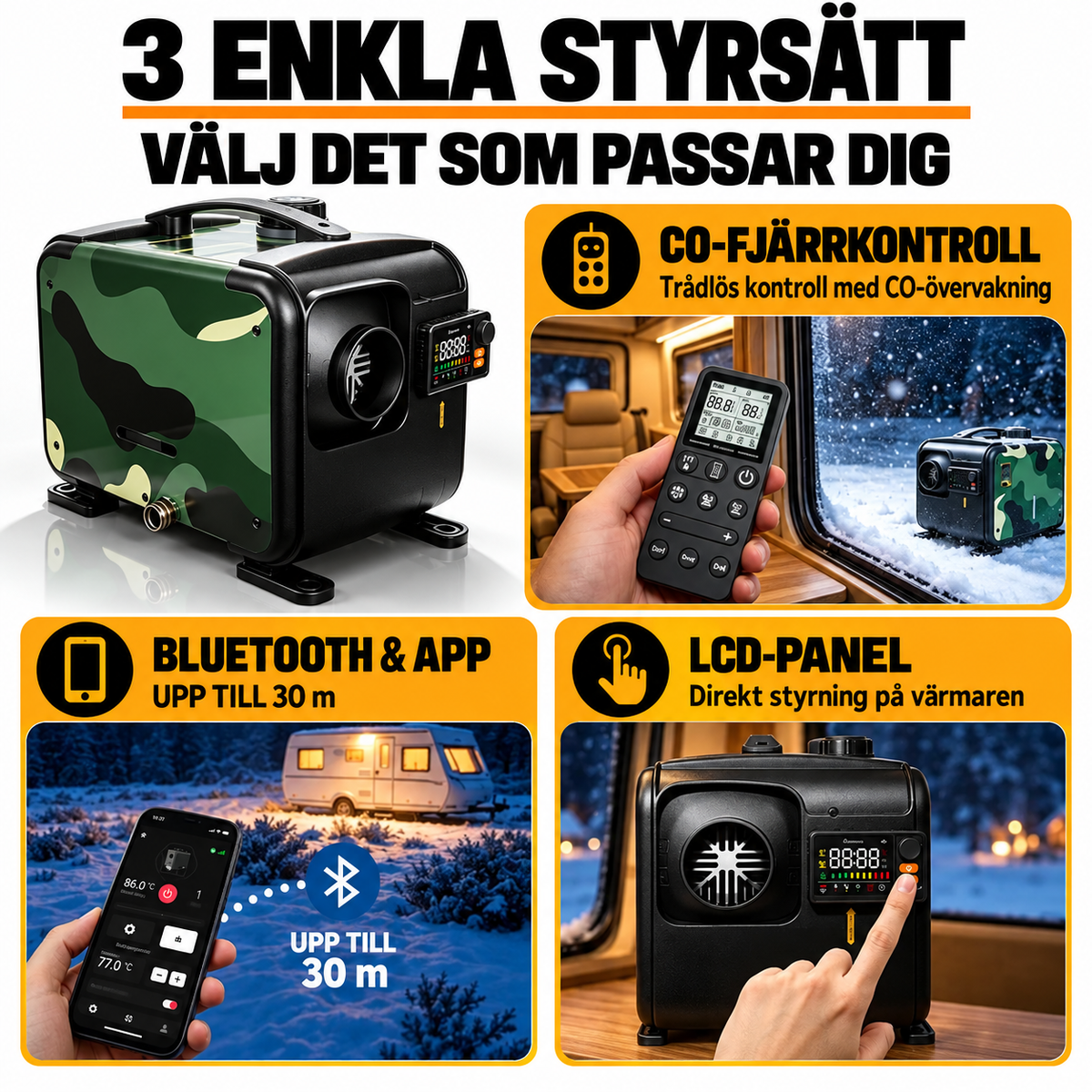 Dieselvärmare 8 kW, Bluetooth - CO-fjärrkontroll