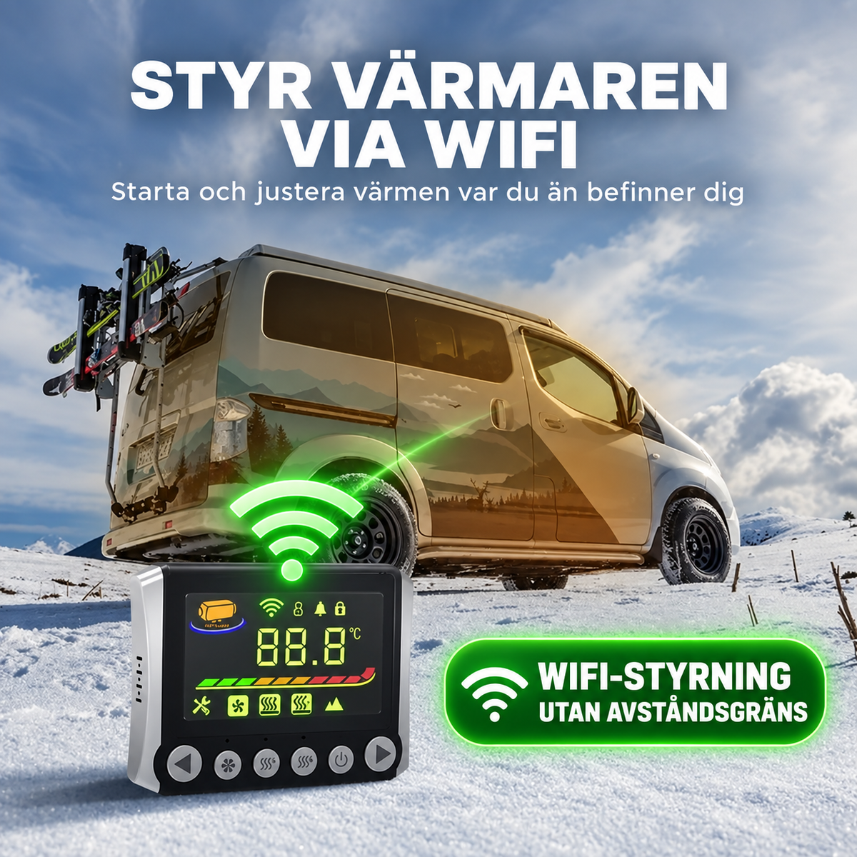 Dieselvärmare 8 kW, WiFi, Bluetooth – 12/24 V