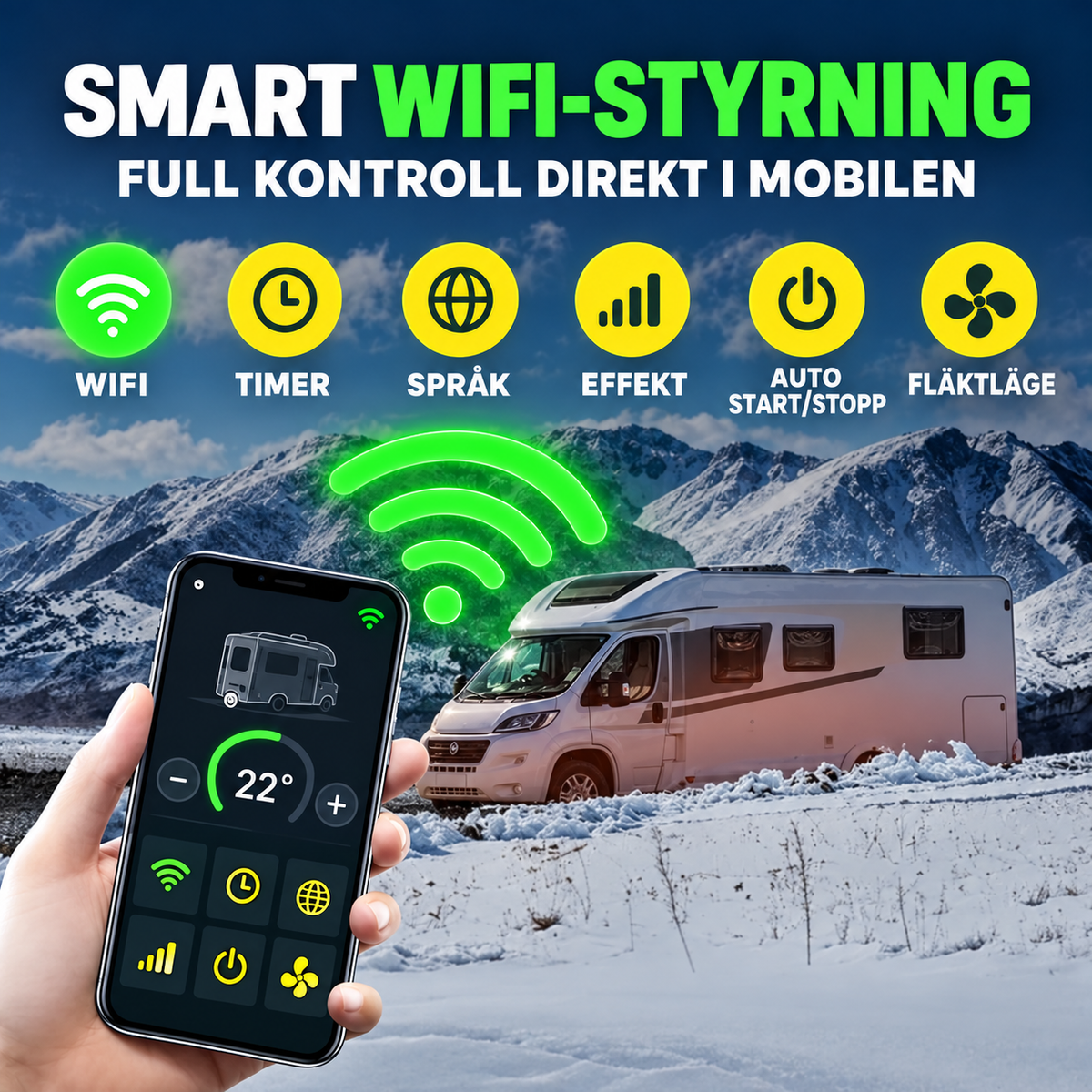 Dieselvärmare 8 kW, WiFi, Bluetooth – 12/24 V