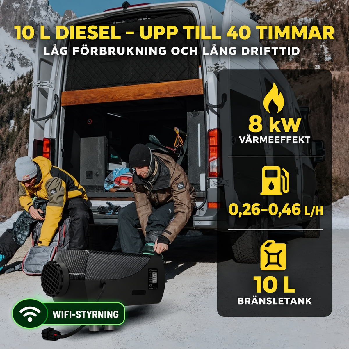 Dieselvärmare 8 kW, WiFi, Bluetooth – 12/24 V