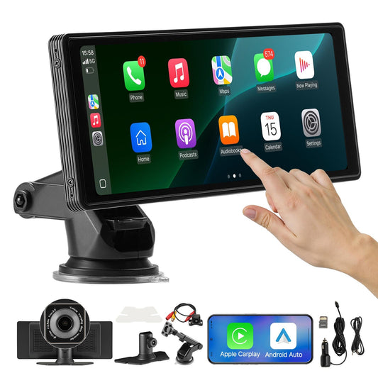 10" CarPlay‑skärm PAKET med 4K‑kamera & backkamera