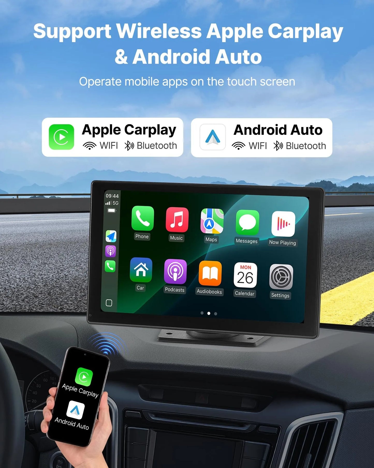 9" Trådlös CarPlay‑skärm