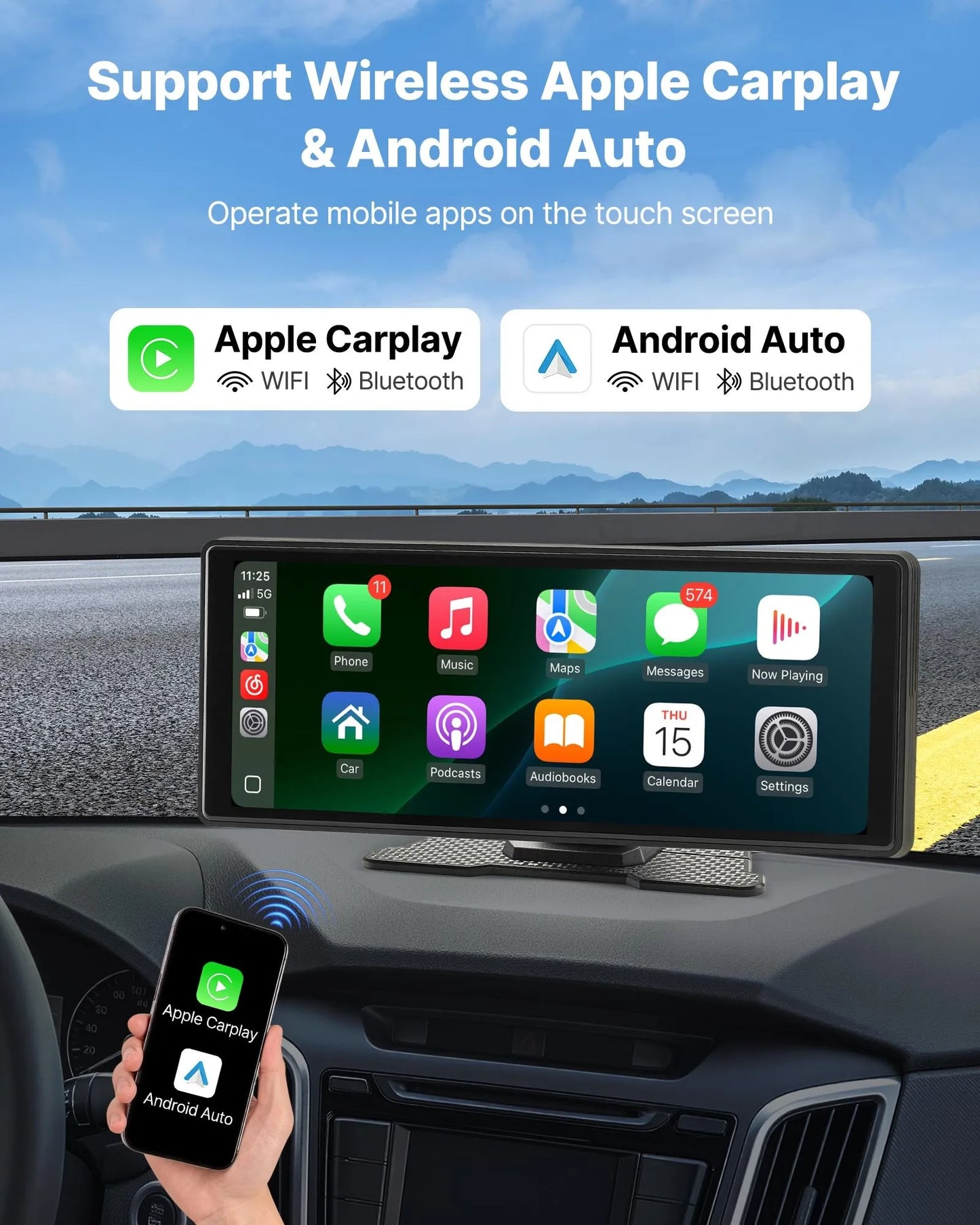 10" Trådlös CarPlay‑skärm