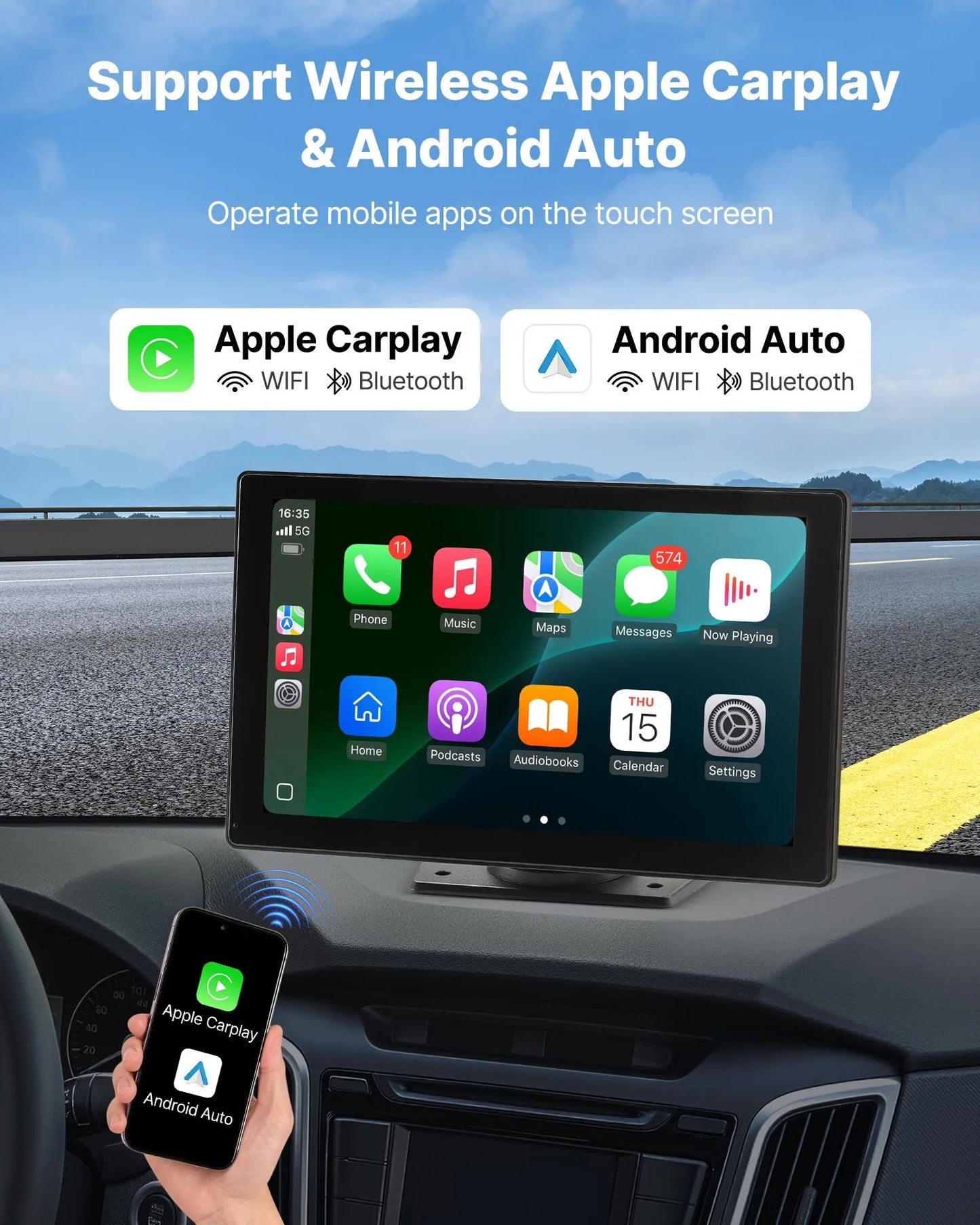 9" CarPlay‑skärm PAKET med 4K‑kamera, backkamera & minneskort