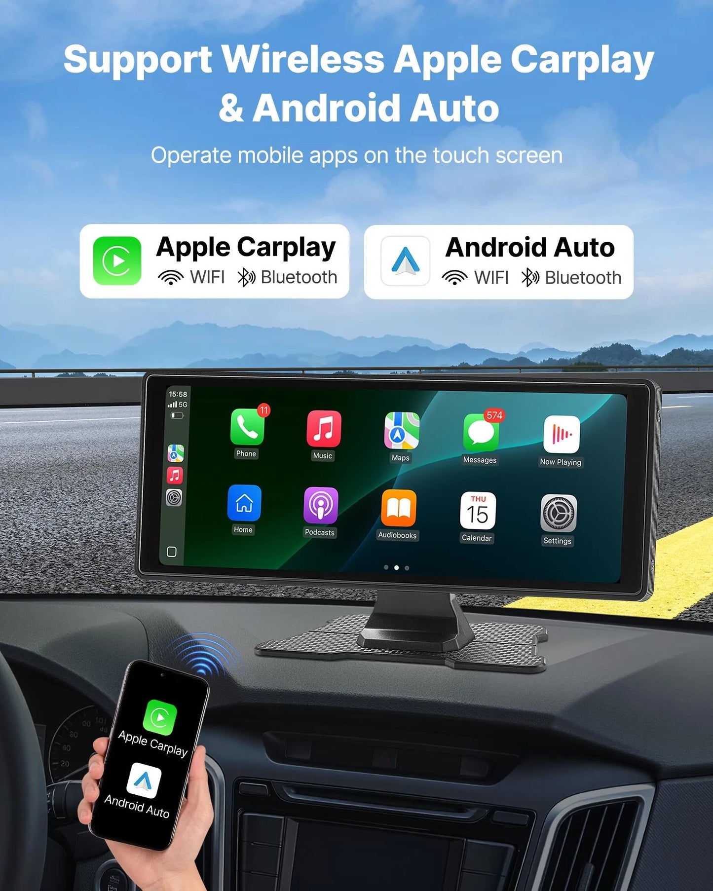 10" CarPlay‑skärm PAKET med 4K‑kamera & backkamera