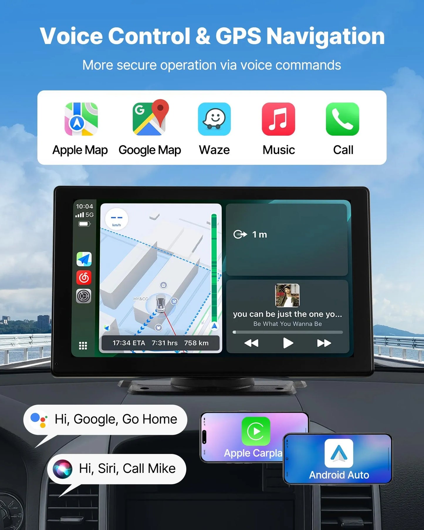 9" CarPlay‑skärm PAKET med 4K‑kamera, backkamera & minneskort