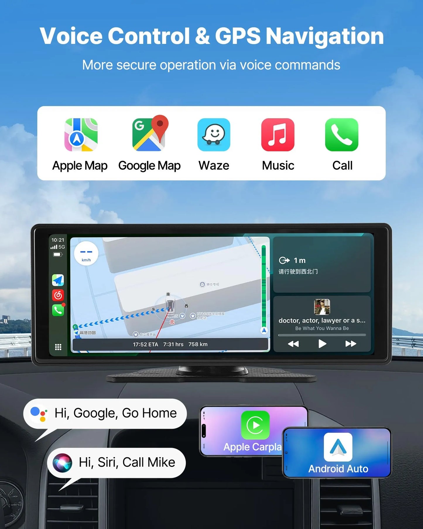 10" CarPlay‑skärm PAKET med 4K‑kamera & backkamera