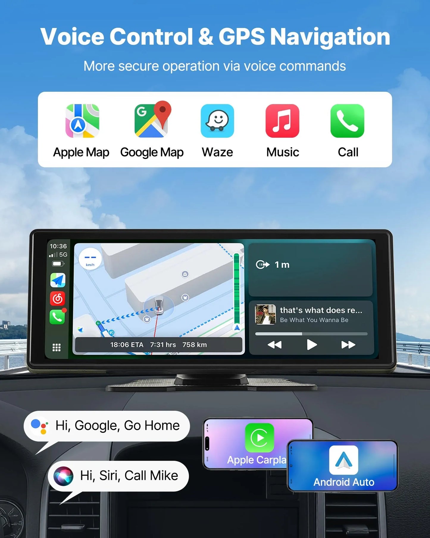 10" Trådlös CarPlay‑skärm