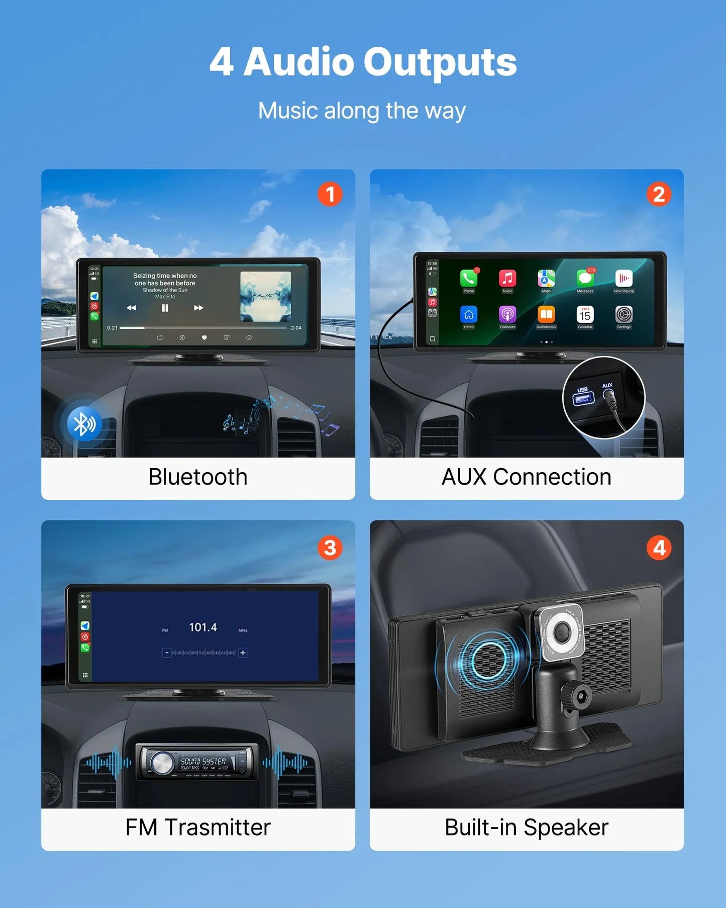 10" CarPlay‑skärm PAKET med 4K‑kamera & backkamera