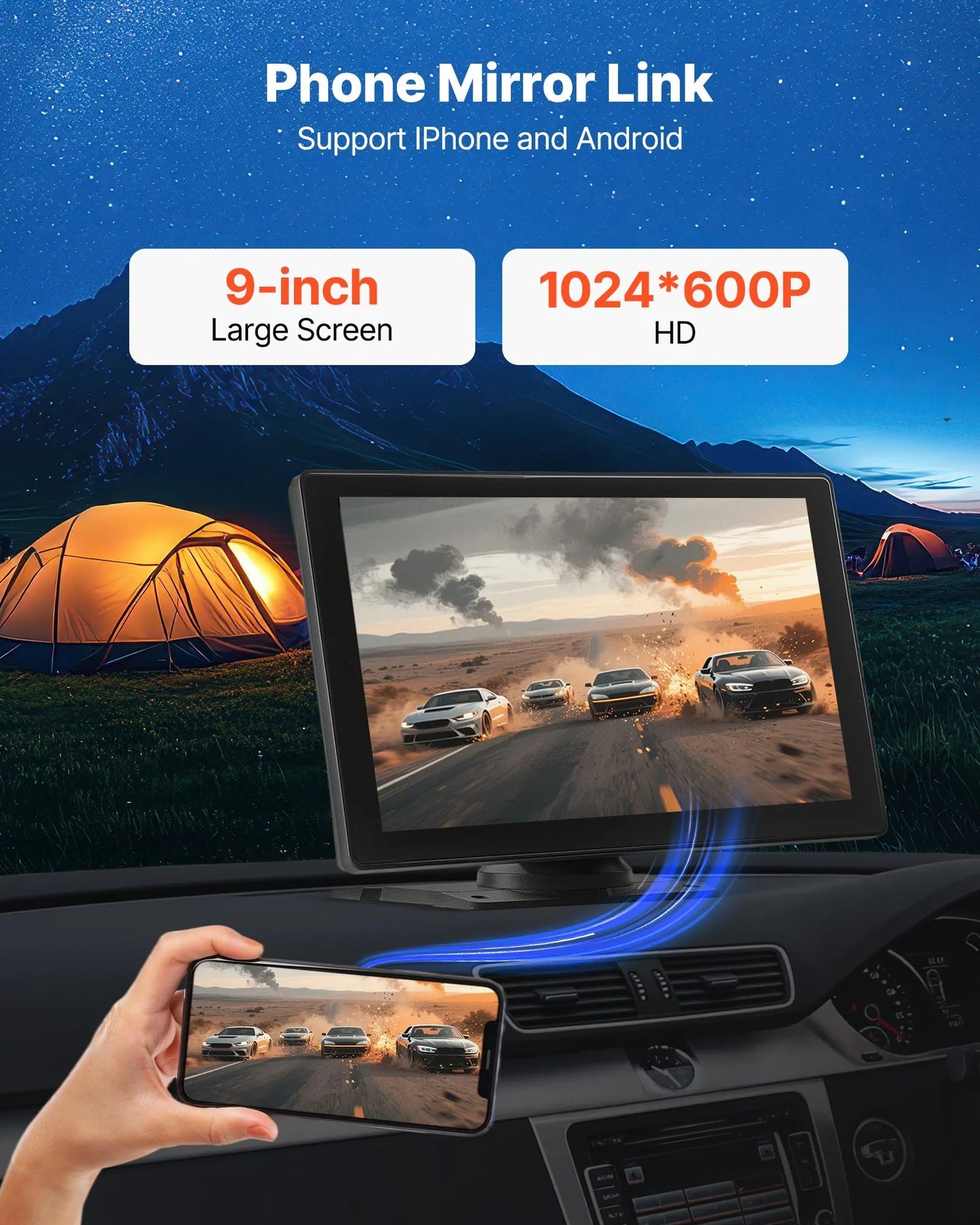 9" CarPlay‑skärm PAKET med 4K‑kamera, backkamera & minneskort