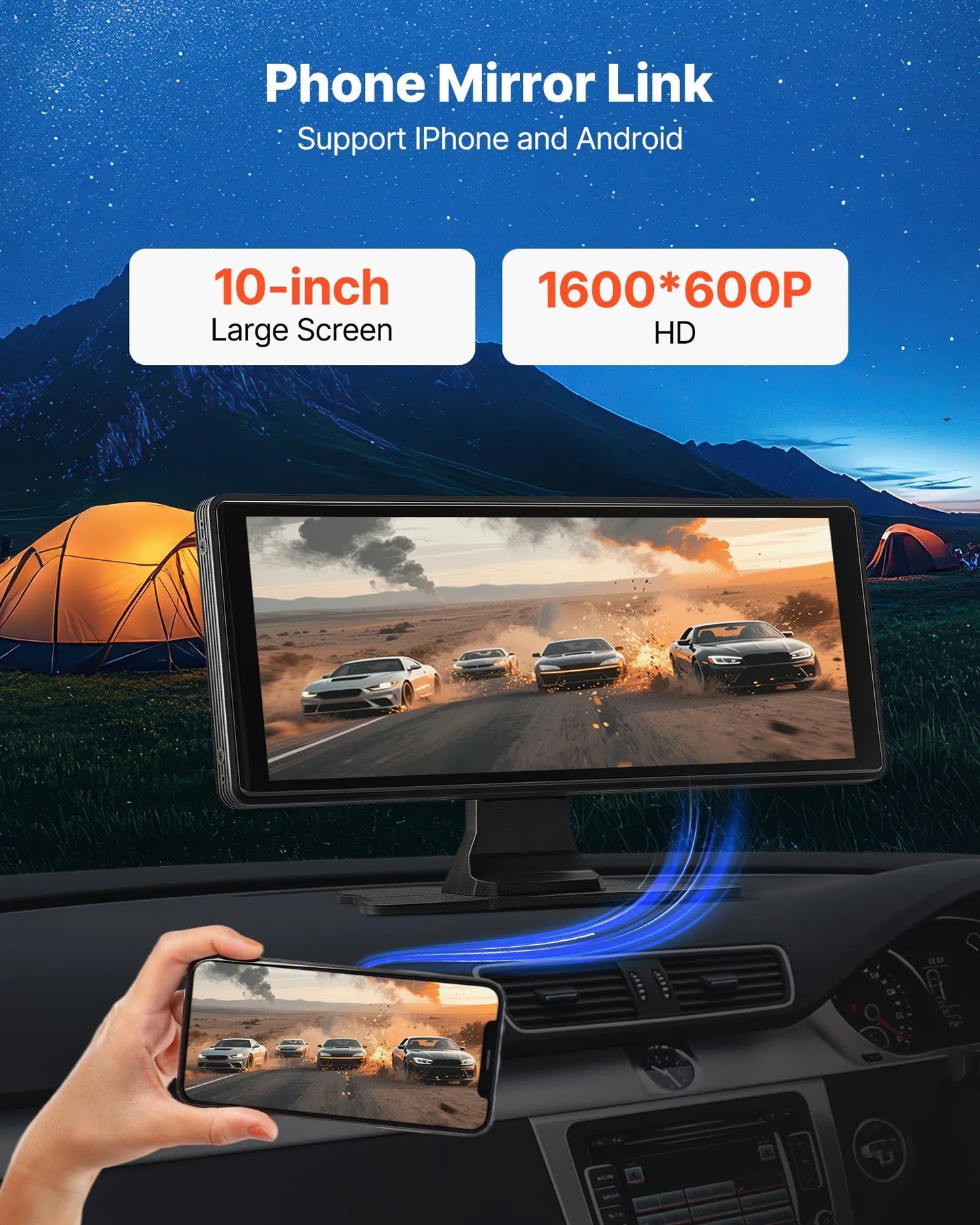 10" CarPlay‑skärm PAKET med 4K‑kamera & backkamera