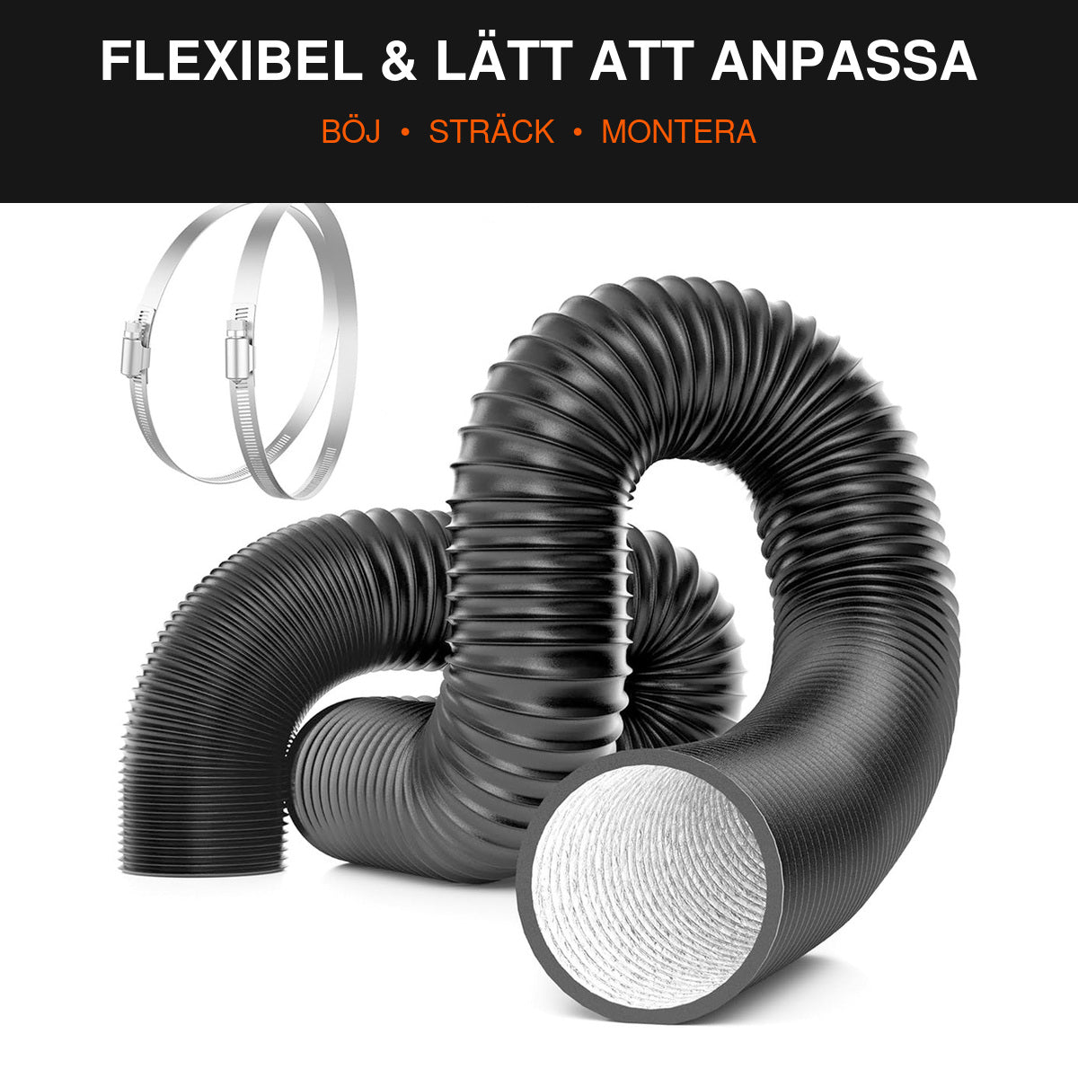 Flexibel och utdragbar svart luftslang för dieselvärmare