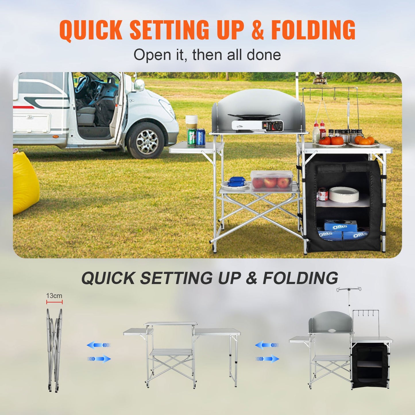 Fällbart campingköksbord – smart förvaring