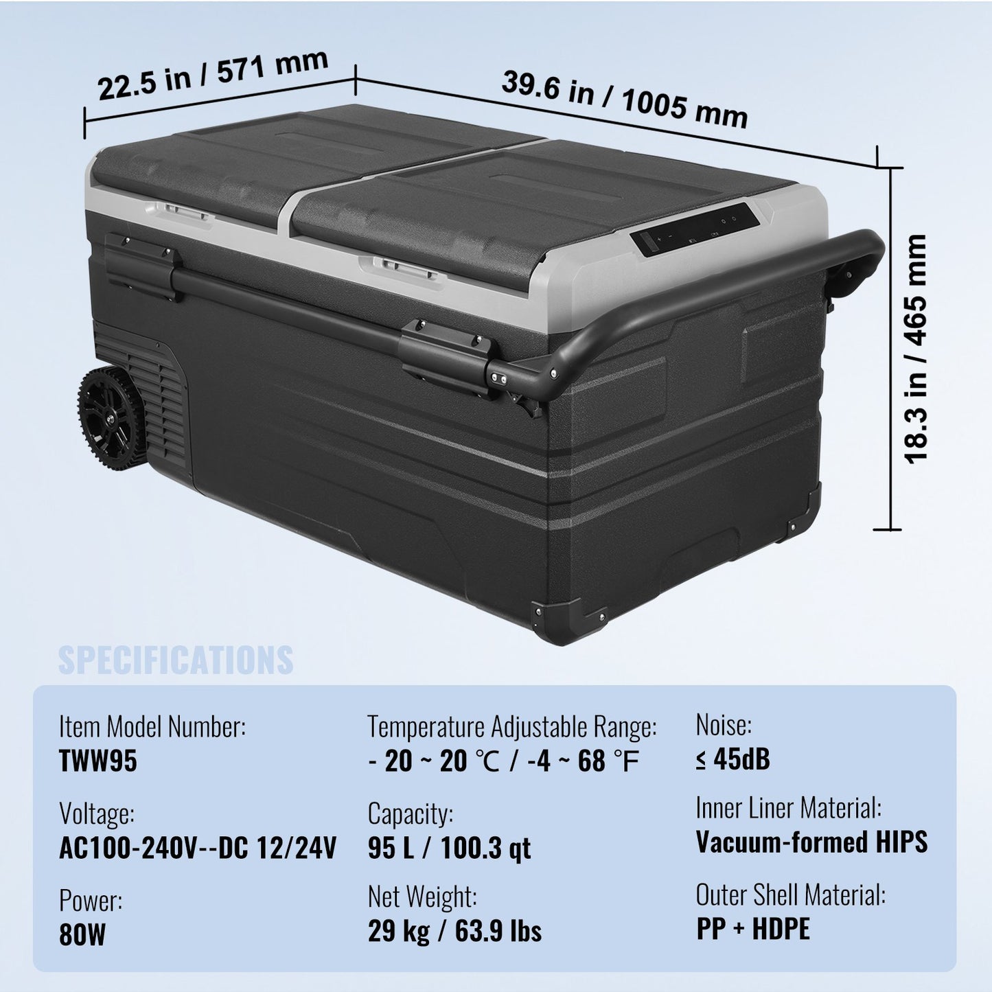 MEGA 95 Liter Kyl/Frys 2 Fack / 2 Temperaturer - Bluetooth App styrning
