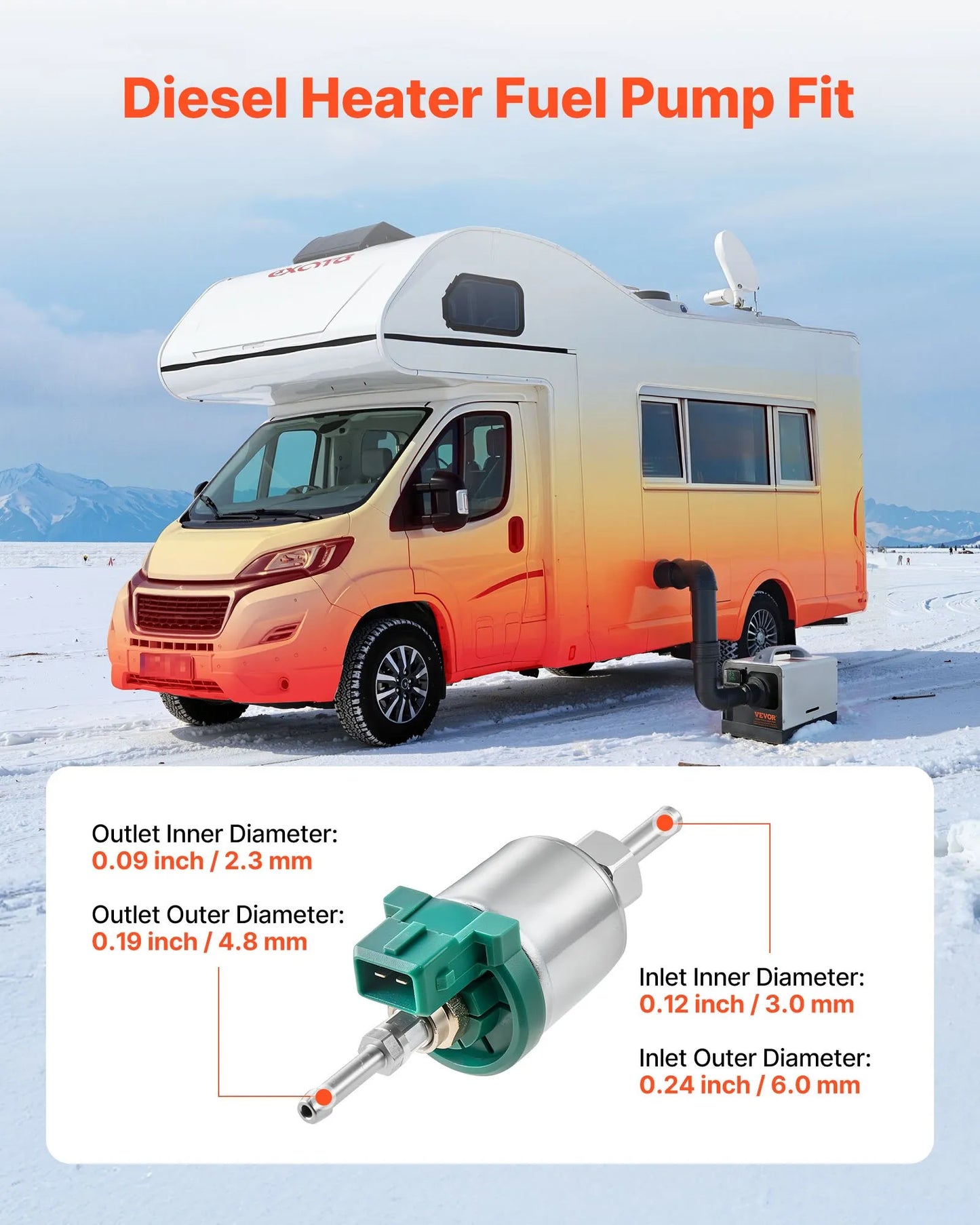 Bränslepump 12V för dieselvärmare 2–8 kW
