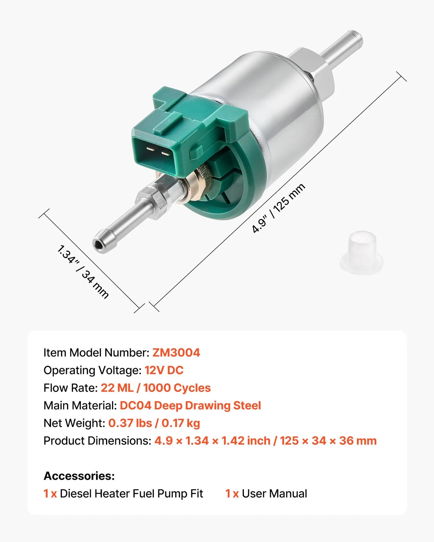 Bränslepump 12V för dieselvärmare 2–8 kW